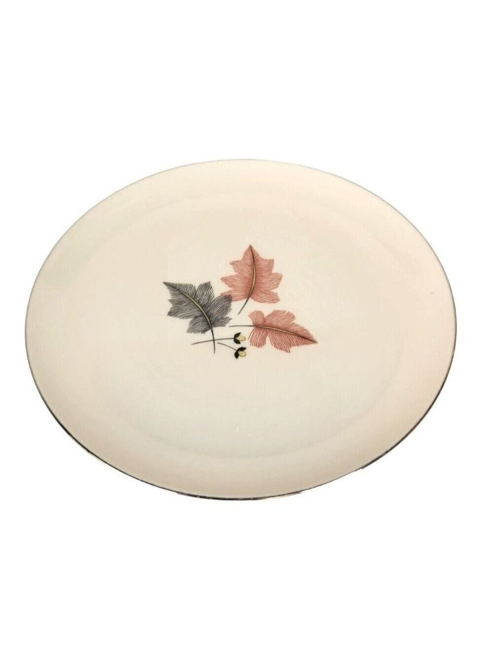 Trio by Lenox X-446  Gray & Pink Leaves, Coupe, Platinum Trim 1954-1968 MCM - Picture 9 of 9